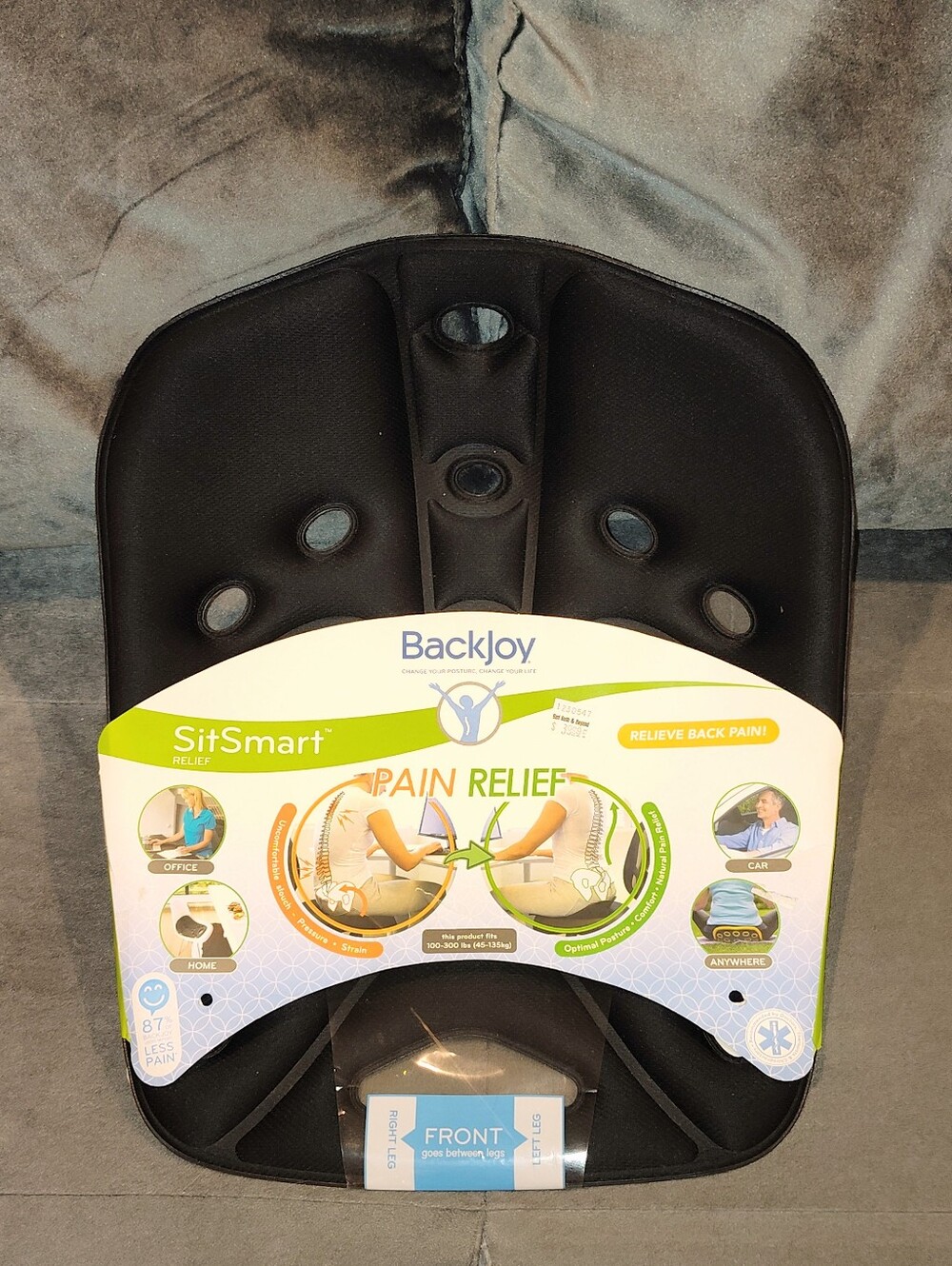 NWT BACKJOY SITSMART PAIN RELIEF POSTURE CORRECTING BLACK MOLDED SEAT CUSHION